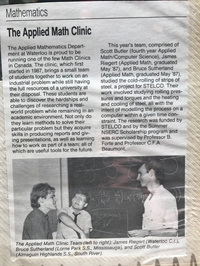 Applied Math Clinic news article. The clinic was related to but not directly part of the club, except that meetings took place in the club office. Courtesy of Bruce Sutherland.